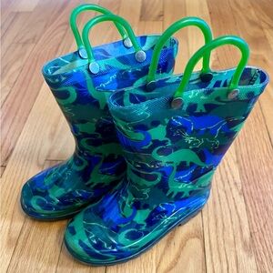 Kids Dinosaur Rain Boots - Green and Blue